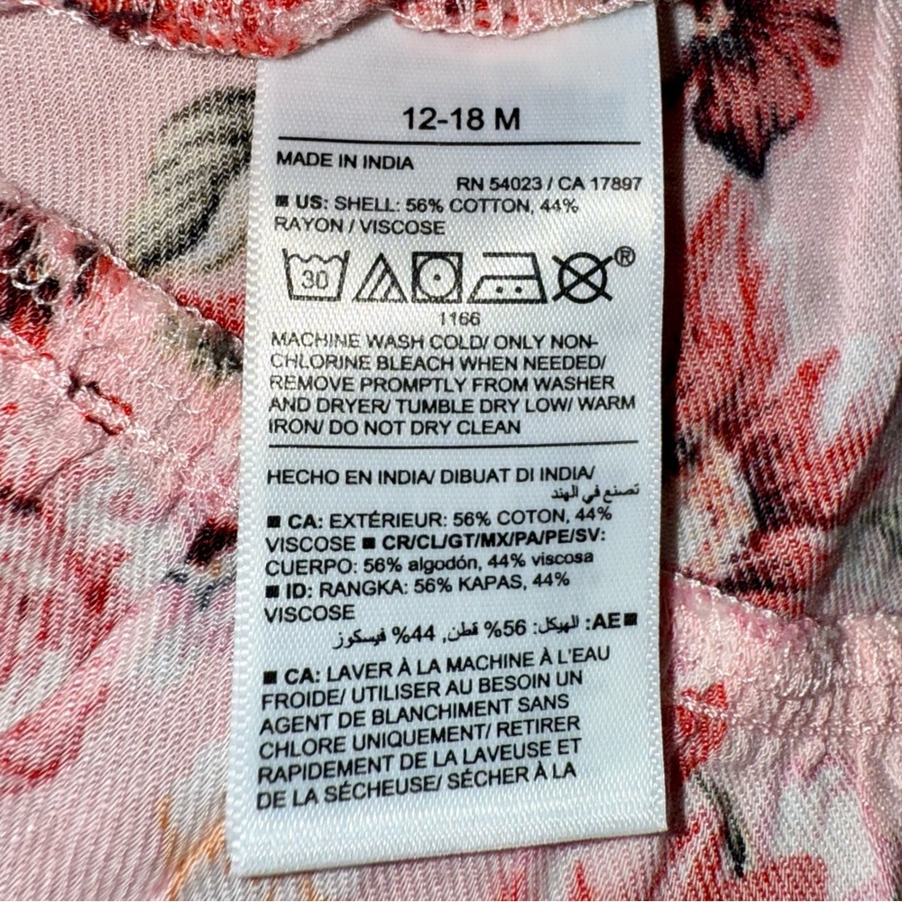 Old Navy Long Sleeve Pink with Red/White Flowers & touches of green Sz 12-18 mos - Picture 4 of 5